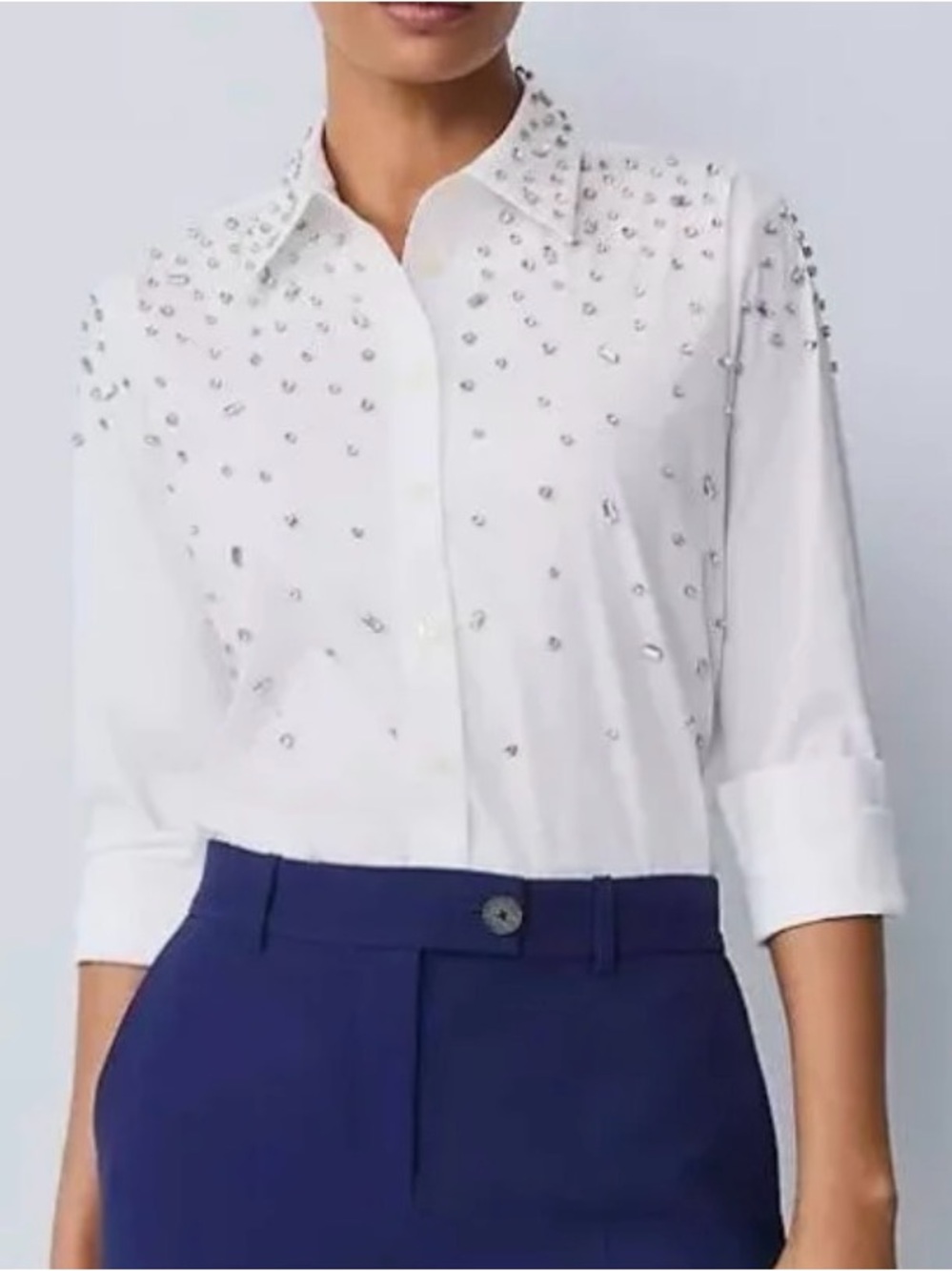 NWT Ann Taylor Embellished Relaxed Perfect Shirt Rhinestone XL
